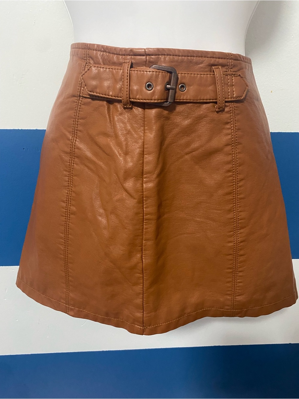 Free People Brown Vegan Leather Belted A-Line Skirt